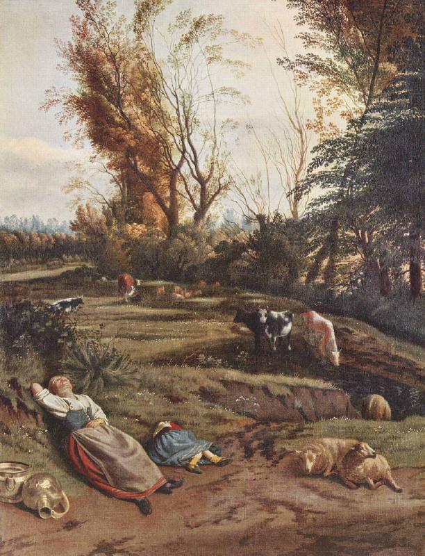 Jan Siberechts Viehweide mit zwei schlafenden Hirtinnen oil painting image
